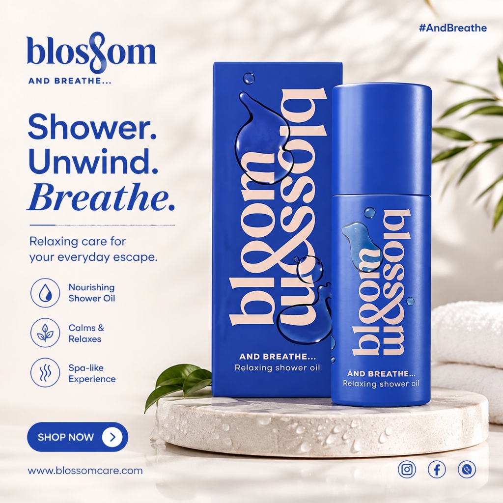 Blossom & Breathe Shower Oil Poster
